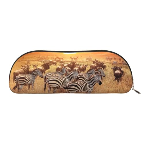 YZHYWJFF Afrika Sunset Zebra bedruckte halbrunde Aufbewahrungstasche aus Leder, geeignet für Schule, Arbeit und Geschäftsreisen, gold, Einheitsgröße, Kulturbeutel von YZHYWJFF