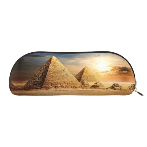 YZHYWJFF Halbrunde Aufbewahrungstasche aus Leder mit ägyptischer Pyramide in Wüste, geeignet für Schule, Arbeit und Geschäftsreisen, gold, Einheitsgröße, Kulturbeutel von YZHYWJFF