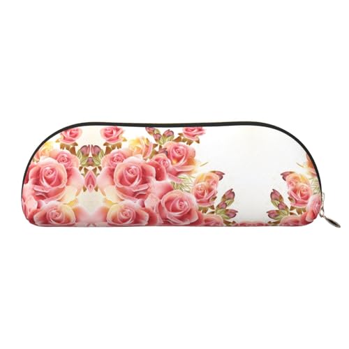 YZHYWJFF Halbrunde Aufbewahrungstasche aus Leder mit rosa Rosenblüten, geeignet für Schule, Arbeit und Geschäftsreisen, gold, Einheitsgröße, Kulturbeutel von YZHYWJFF