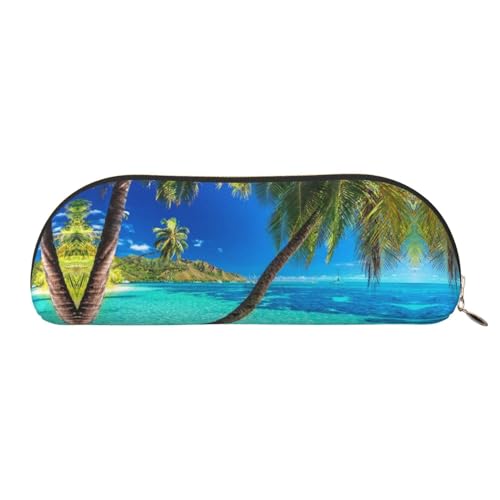 YZHYWJFF Ocean Tropical Island bedruckte halbrunde Aufbewahrungstasche aus Leder, geeignet für Schule, Arbeit und Geschäftsreisen, gold, Einheitsgröße, Kulturbeutel von YZHYWJFF