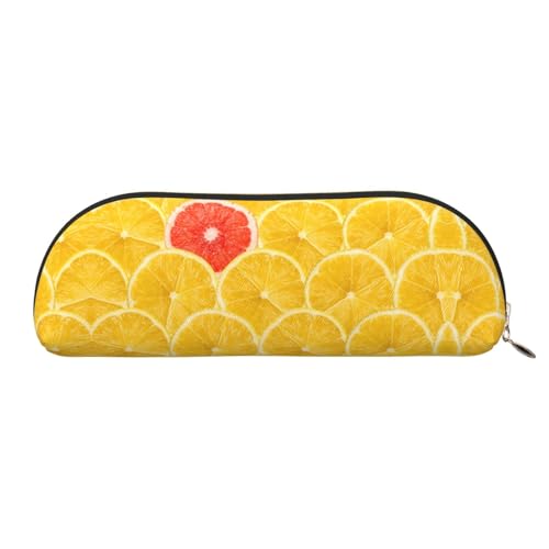 YZHYWJFF Summer Lemon bedruckte halbrunde Aufbewahrungstasche aus Leder, geeignet für Schule, Arbeit und Geschäftsreisen, gold, Einheitsgröße, Kulturbeutel von YZHYWJFF