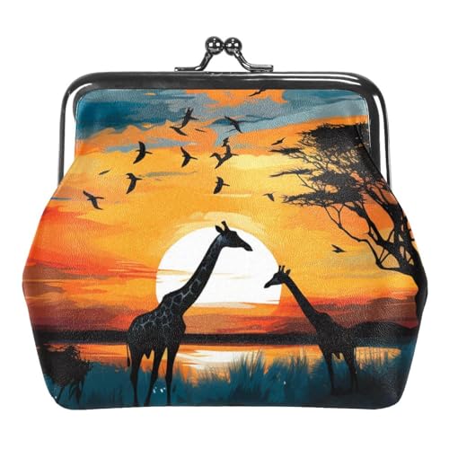 Kleine Geldbörse für Damen, Münzbörse für Damen, Afrika, Sonnenuntergang, Giraffen, Kleingeldbörse, Mehrfarbig, 4.3x4.7 in, Komfortabel von YZUOUZY