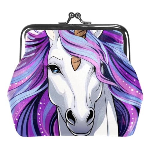 Kleine Geldbörse für Damen, Münzbörse für Damen, Tier-Einhorn, violettes Muster, Wechselgeldbörse, mehrfarbig, 4.3x4.7 in, Komfortabel von YZUOUZY