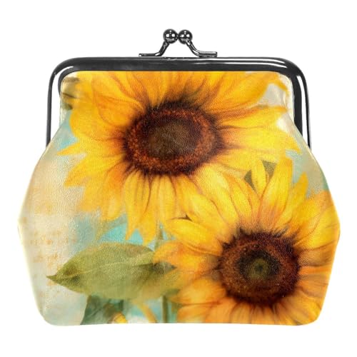 Kleine Geldbörse für Damen, Münzgeldbörse für Damen, Aquarell-Sonnenblumen-Schmetterlingsmuster, Wechselgeldbörse, Mehrfarbig, 4.3x4.7 in, Komfortabel von YZUOUZY