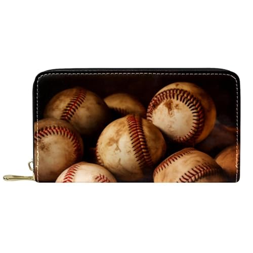 YZUOUZY Minimalistische Geldbörse für Herren, Geldbörse, Damen, Ledergeldbörse, Vintage-Baseball-Kunst-Muster, Kartenetui, Mehrfarbig, 7.5x4.5x1 in, Komfortabel von YZUOUZY