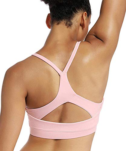 Yaavii Damen Sport BH ohne Bügel Gepolstert Yoga BH Push Up Frauen Bustier Atmungsaktiv Elastizität Sport Bra Top Rosa M von Yaavii