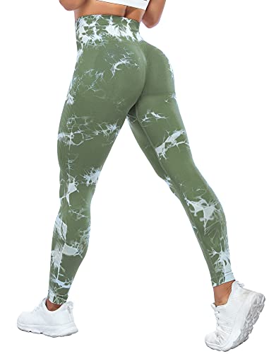 Yaavii Gym Leggings Damen High Waist Push Up Booty Hose für Yoga Fitness Gym Workout Tie Dye Armee Grün L von Yaavii
