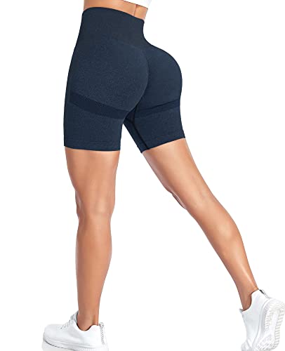 Yaavii Kurz Sport Leggings Damen Scrunch Butt Yoga Short Sporthose Fitnesshose mit Hohe Taille Bauchkontrolle Blau M von Yaavii