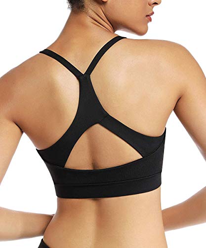 Yaavii Damen Sport BH ohne Bügel Gepolstert Yoga BH Push Up Frauen Bustier Atmungsaktiv Elastizität Sport Bra Top Schwarz2 M von Yaavii