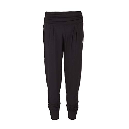 Yamadhi Yogahose Damen aus Modal | weit & locker geschnitten, mit gerraftem High Waist Bund | Women Loose Pants | schwarz (Black), Gr. XS von Yamadhi