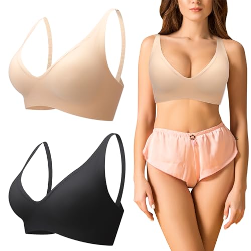 Yamitora 2 Stück BH Damen Ohne Bügel, Push up BH Tief V BHS Bralette Seamless BH Bustier Sport BH Gepolstert Bra für Damen von Yamitora