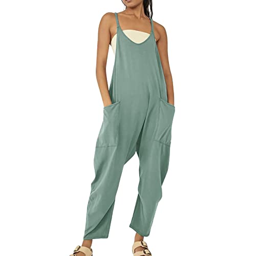 Damen Latzhose Sommer Jumpsuit Baggy Oversize Beiläufig Loose Trägerhose Overalls Ärmellose Strampler Playsuit Arbeitshose mit Großer Tasche Strampler von Yamjisen