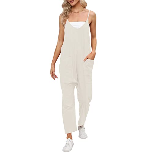 Yamjisen Damen Latzhose Sommer Jumpsuit Baggy Oversize Beiläufig Loose Trägerhose Overalls Ärmellose Strampler Playsuit Arbeitshose mit Großer Tasche Strampler von Yamjisen