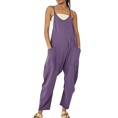 Yamjisen Damen Latzhose Sommer Jumpsuit Baggy Oversize Beiläufig Loose Trägerhose Overalls Ärmellose Strampler Playsuit Arbeitshose mit Großer Tasche Strampler von Yamjisen