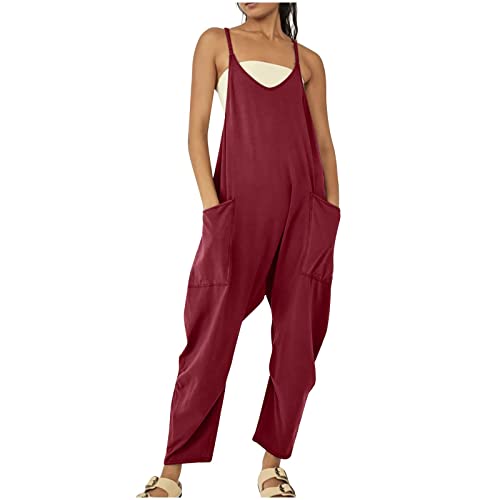 Damen Latzhose Sommer Jumpsuit Baggy Oversize Beiläufig Loose Trägerhose Overalls Ärmellose Strampler Playsuit Arbeitshose mit Großer Tasche Strampler von Yamjisen