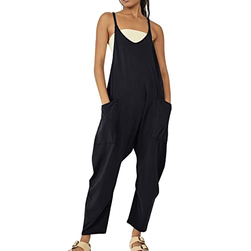 Yamjisen Damen Latzhose Sommer Jumpsuit Baggy Oversize Beiläufig Loose Trägerhose Overalls Ärmellose Strampler Playsuit Arbeitshose mit Großer Tasche Strampler von Yamjisen