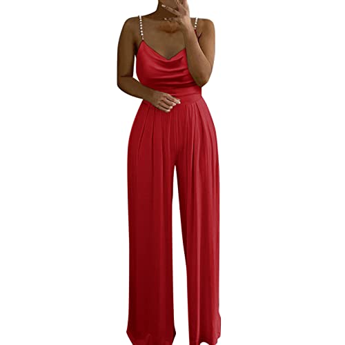 Yamjisen Damen Latzhose Sommer Jumpsuit Baggy Ärmellos Overall Lang Jumpsuit Playsuit Hosen Romper Overall mit V-Ausschnitt und hoher Taille von Yamjisen