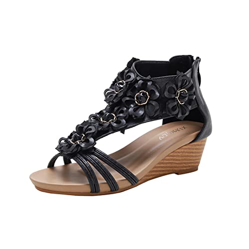 Dasongff Elegante Sandalen mit Keilabsatz, Damen Sommer Bohemian-Stil Peeptoe-Kreuzriemensandalen, Damen-Plateau mit Fußbett mit Absatz, bequeme Sandalen, Reißverschluss-Sandalen, Sommerschuhe von YangMY