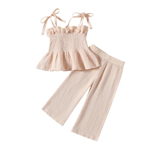 Yanmucy Baby Mädchen Kleidung Sommerkleider 2PCS Rüschen Ärmelloses Cami-Top und lange Hose Kleinkind Soild Ribbed Outfis (Beige, 2-3 Jahre) von Yanmucy