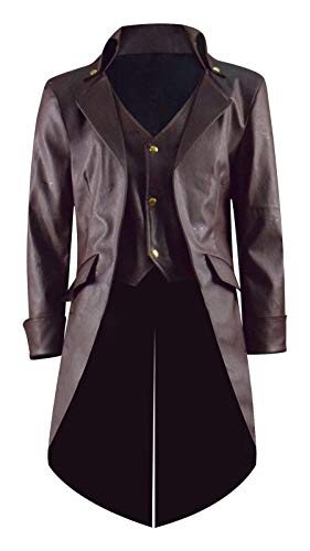 Herren Frack Mantel Viktorianischen Gothic Steampunk Halloween Karneval Vampir Cosplay Kostüm Anzug Sakko (Braun 2, m) von Yanny