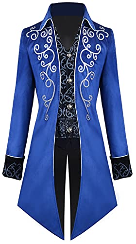 Herren Mäntel Gothic Steampunk Mittelalterliches Retro Kostüm mittellanger Punk Halloween Cosplay Smoking (M, Blau) von Yanny