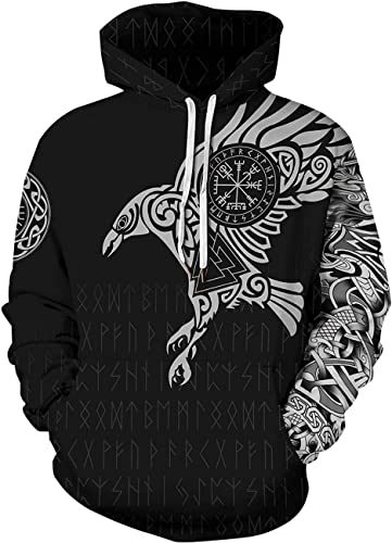Herren Viking Hoodie Odin Asgard Valhalla Jacke 3D Langarm Sweatshirt Viking Totem Casual Pullover (3XL, Stil 01) von Yanny