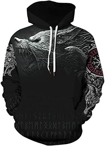 Herren Viking Hoodie Odin Asgard Valhalla Jacke 3D Langarm Sweatshirt Viking Totem Casual Pullover (3XL, Stil 03) von Yanny