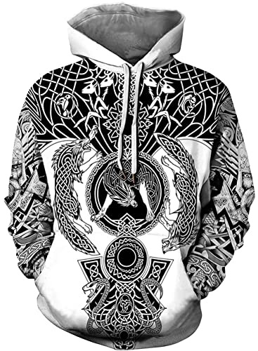 Herren Viking Hoodie Odin Asgard Valhalla Jacke 3D Langarm Sweatshirt Viking Totem Casual Pullover (XXL, Stil 06) von Yanny