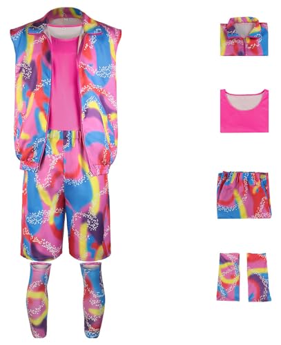 Yanny Bar-bie Ken Movie Workout Rosa Jumpsuit Damen Bar-bie Cosplay 80s Cowgirl Disco Outfit Ken Strandkleidung (Stil 6, 3X-Large) von Yanny