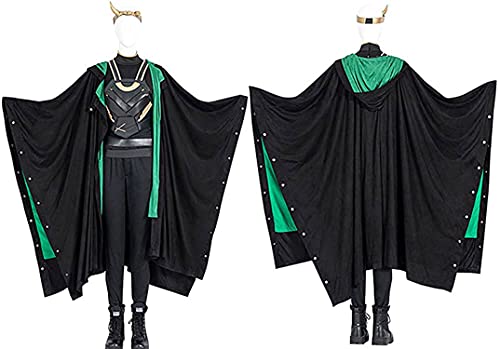 Yanny Damen Mädchen Sylvie Loki Kostüm Lady Loki Cosplay Outfit Sylvie Lushton Cosplay Kapuze Umhang Hörner Crown Enchantress Halloween Anzüge (S, Loki-Erwachsene) von Yanny