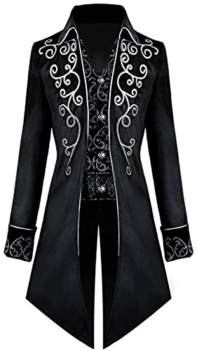 Yanny Herren Mäntel Gothic Steampunk Mittelalterliches Retro Kostüm mittellanger Punk Halloween Cosplay Smoking (M, Schwarz) von Yanny