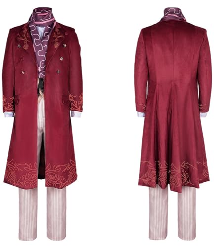 Yanny Wonka Anzug Cosplay Mantel Männer Willy Red Samt Jacke Weste Schokolade Kostüm Hut Full Suit Set (Purple 1, X-Small) von Yanny