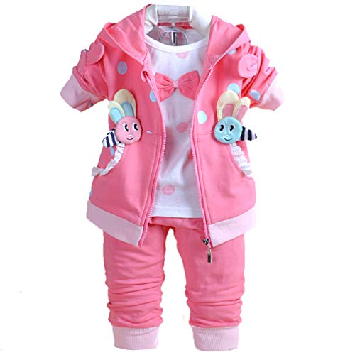 Yao 6M-3Jahre Baby Mädchen Kleidung Set 3 Stück Langärmliges T-Shirt Hoodie Jacke und Hose(heißes Rosa,18-24Monate) von Yao