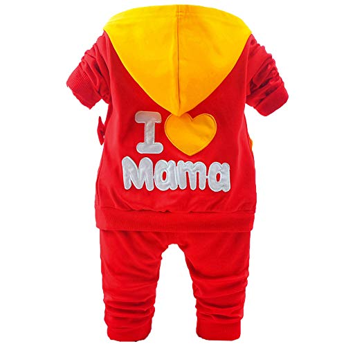 Yao 6M- 4J Baby Mädchen 3-teilige Sets langarm T-Shirt und Reißverschlussjacke mit Hüten und niedlichen Mustern und Hose(Hellrot, 1-2 Jahre) von Yao