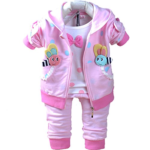 Yao 6M-3Jahre Baby Mädchen Kleidung Set 3 Stück Langärmliges T-Shirt Hoodie Jacke und Hose(Rosa,18-24Monate) von Yao