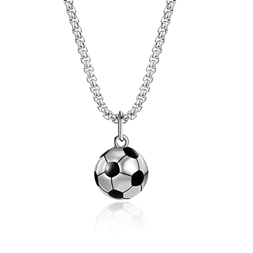 Yaomiao Fußball Halskette Edelstahl Fußball Charm Halskette Fußball Geschenke für Mädchen Jungen Kinder Unisex Schmuck mit Kette Fußball Anhänger Halskette (Silber) von Yaomiao