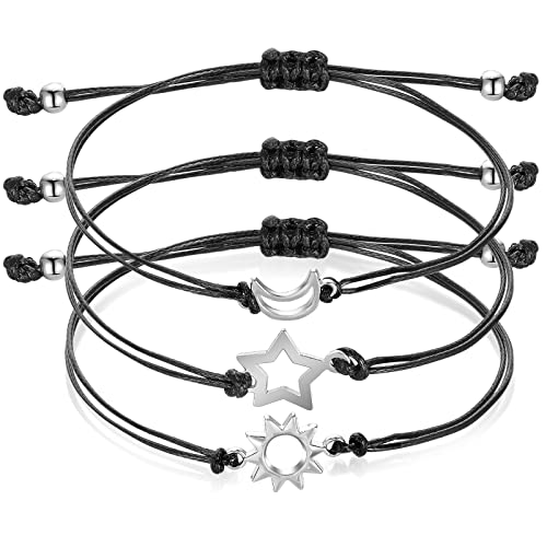 Yaomiao 3 Stück Freundschaftsarmbänder Sonne Mond Stern Schnur Armband Verstellbar Freundschaft Versprechen Passend Armband Abstand Freund Silber Anhänger BFF Armbänder Set für Damen Mädchen Geschenk von Yaomiao