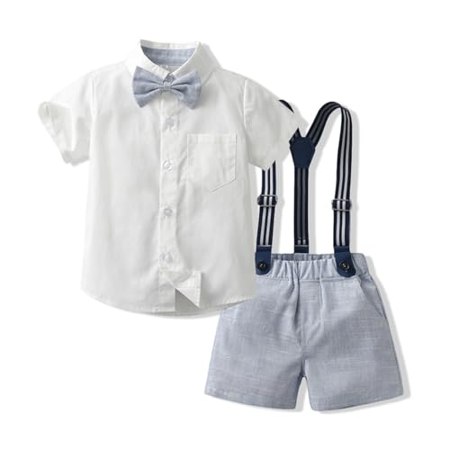 Yaopelky Kleinkind Junge Sommer Gentleman Outfits Kurzarmhemd mit Fliege Hosenträger Shorts Anzug 1-8 Jahre von Yaopelky