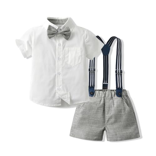 Yaopelky Kleinkind Junge Sommer Gentleman Outfits Kurzarmhemd mit Fliege Hosenträger Shorts Anzug 1-8 Jahre von Yaopelky