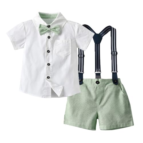 Yaopelky Kleinkind Junge Sommer Gentleman Outfits Kurzarmhemd mit Fliege Hosenträger Shorts Anzug 1-8 Jahre von Yaopelky