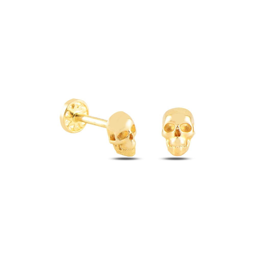 Zierliches 14-Karätiges Massivgold-Ohrpiercing/Ohrstecker Mit Zarter Schädelfigur Und Schraubverschluss von YaparJewelry