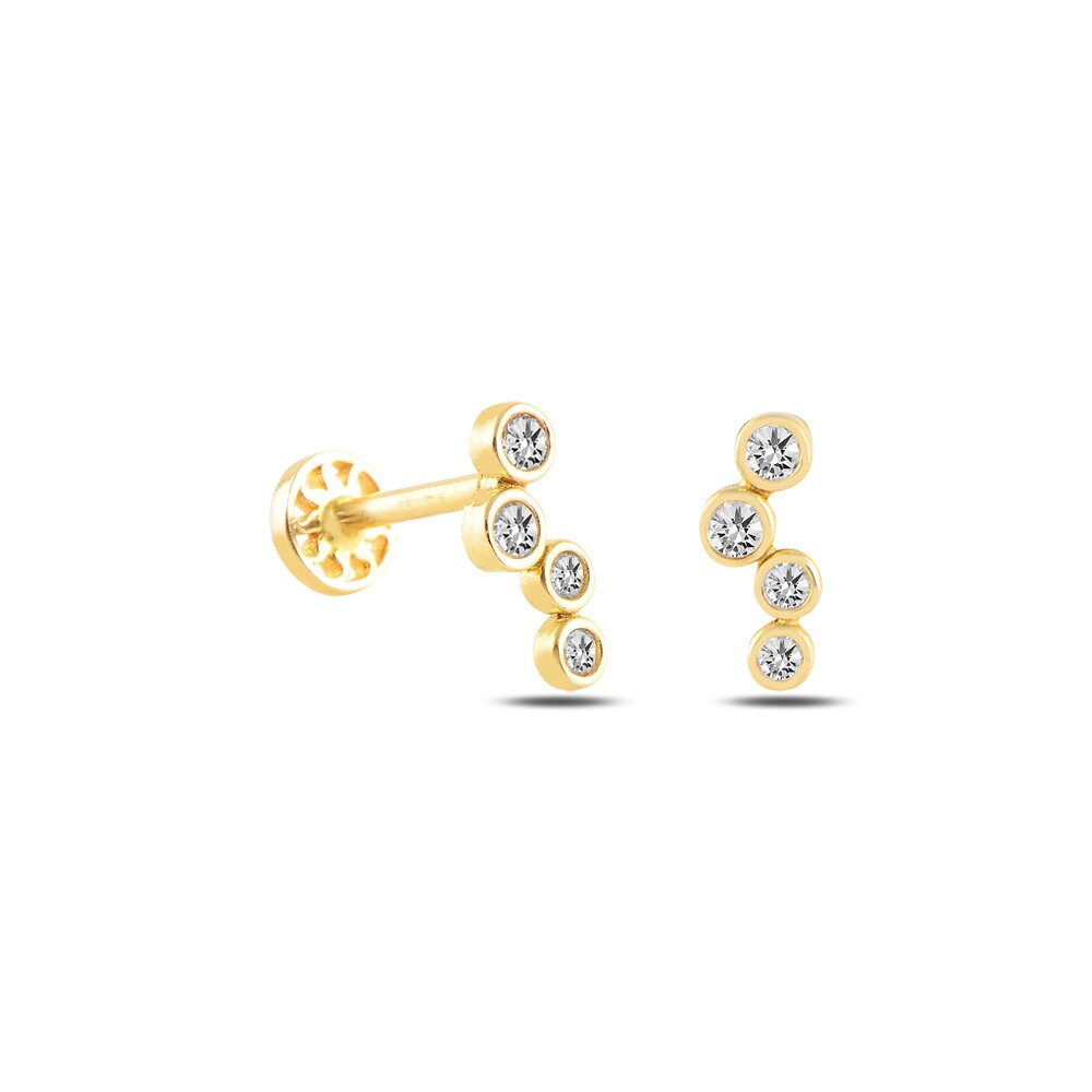 Zierliches Ohrpiercing/Ohrstecker Aus 14-Karätigem Massivgold Mit Weißen Cz-Quad-Dot-Figuren Und Schraubverschluss von YaparJewelry