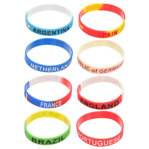 Yardwe 8 Teiliges Armband Herren Armband Hohe Elastizität Handschmuck Fußball Fan Armbänder Fußballspiel Jubelzubehör Katar Fußball Armbänder Silikon Armbänder von Yardwe