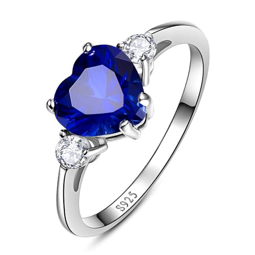 Yaresul 2,25 ct blauer Saphir-Ring, 925er Sterlingsilber, rhodiniert, blauer Herz-Ring, Versprechensring, Verlobungsring für ihren Geburtstag, Jahrestag, Valentinstag, Größe 58(18.5) von Yaresul