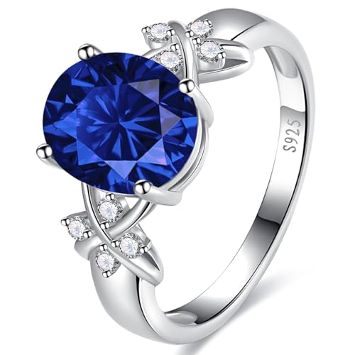 Yaresul 2.75ct Frauen Saphir Ring 925 Sterling Silber Saphir Verlobungsring Blauer Saphir Ring Einstellung Criss Cross CZ Saphir Schmuck Versprechen Ring, Größe 52(16.6) von Yaresul