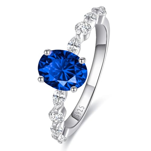 Yaresul Erstellt Saphir Ringe für Frauen 1,5 CT Oval-Cut Saphir Verlobungsring für Frauen 925 Sterling Silber Blau Ring für Frauen Hochzeit Versprechen Ring Größe 57(18.1) von Yaresul