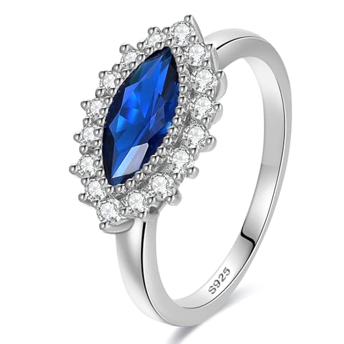 Yaresul Marquise Saphir Ring für Frauen 925 Sterling Silber Saphir Ring Marquise Halo Verlobungsringe für Frauen Prong Einstellung Cubic Zirconia,Größe 54.4(17.3) von Yaresul