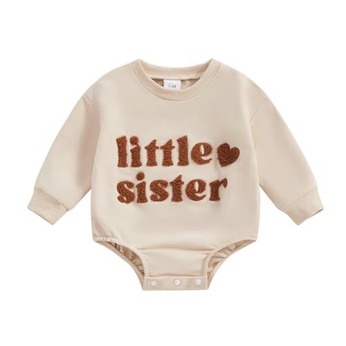 Yassiglia Baby Mädchen Schwester Matching Outfit Kinder Sweatshirt Neugeborene Langarm Strampler Big Sister Little Sister Outfits Herbst Kleidung (Khaki-A, 0-3 Months) von Yassiglia