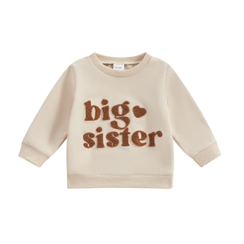 Yassiglia Baby Mädchen Schwester Matching Outfit Kinder Sweatshirt Neugeborene Langarm Strampler Big Sister Little Sister Outfits Herbst Kleidung (Khaki-B, 18-24 Months) von Yassiglia