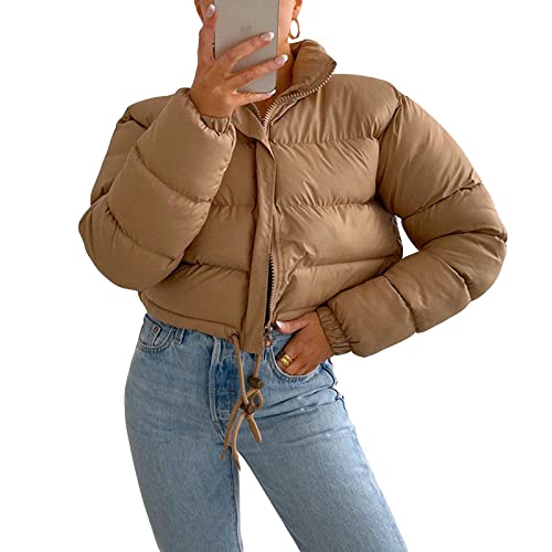 Yassiglia Damen Winterjacke Puffer Jacke Gesteppte Daunenjacke Leichte Steppjacke Frauen Dicke Winter Jacke für Teenager Mädchen Warm, Kurz, Outdoor (Khaki, L) von Yassiglia